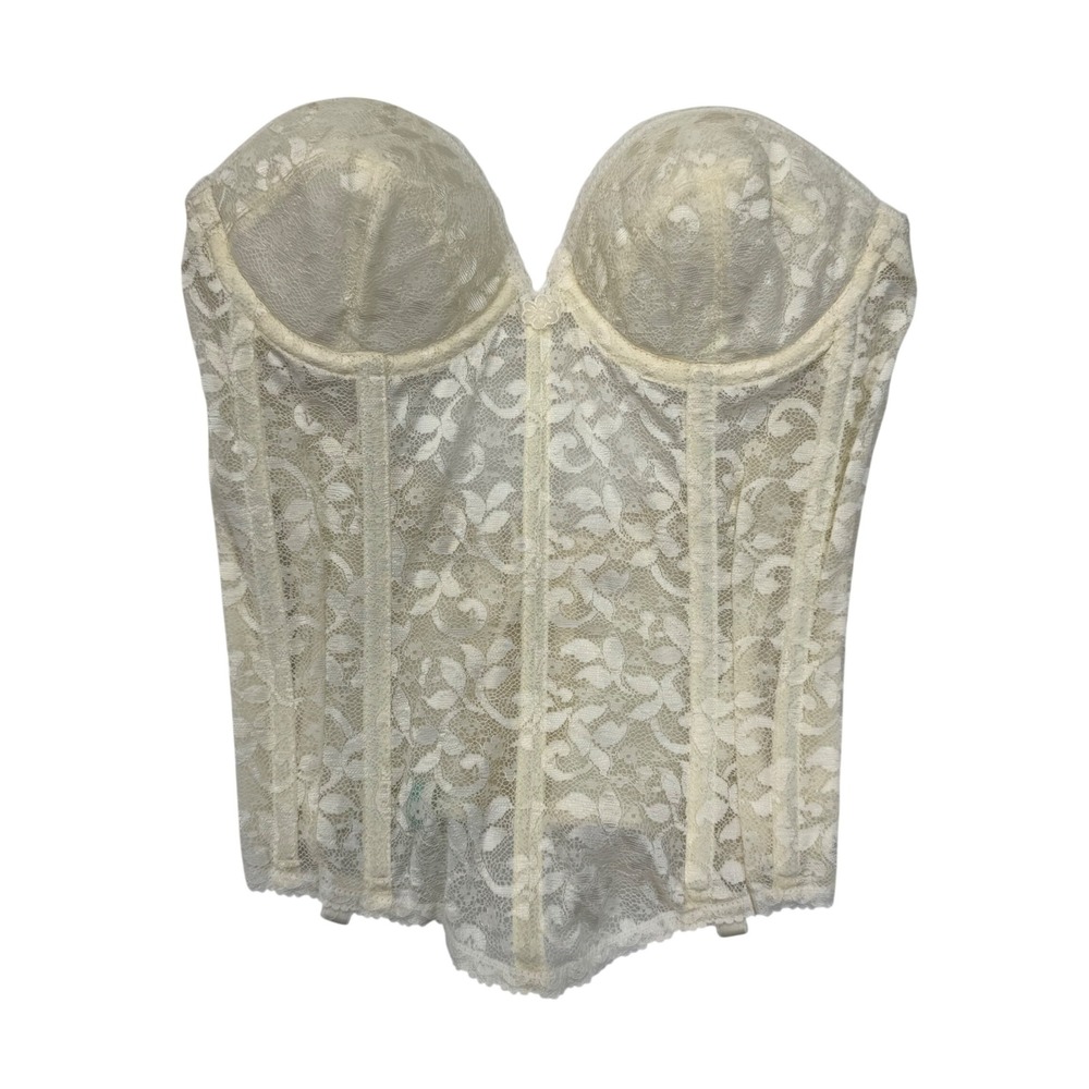 Carnival Vintage Ivory Floral Lace Bustier Corset Top S/M 34B Underwire Boning
